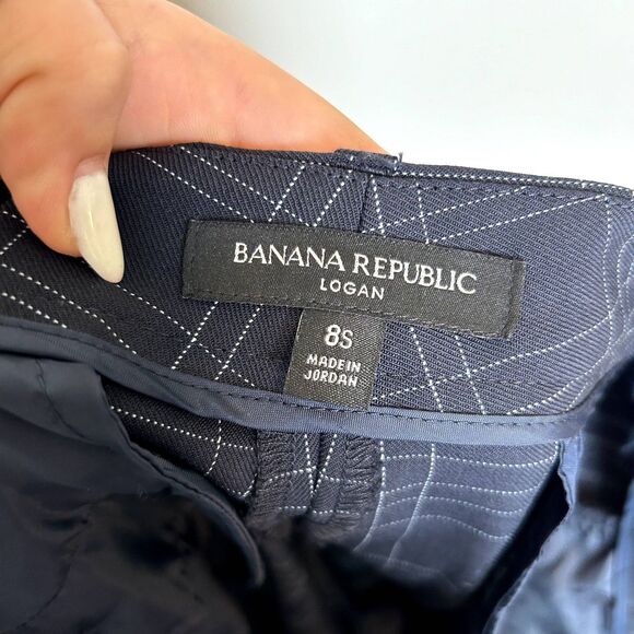 Banana Republic Logan Trouser-Fit Wool-Blend Pant Career Size 8S Blue Plaid - Picture 4 of 16